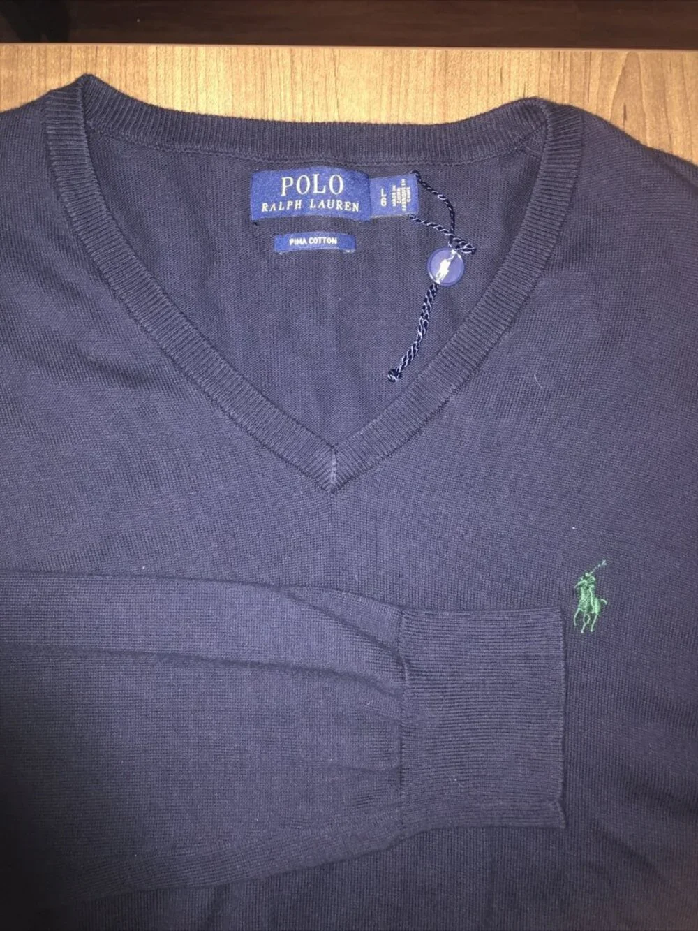 Polo Ralph Lauren Navy Blue Pullover Sweater Large Long Sleeve V Neck Pima